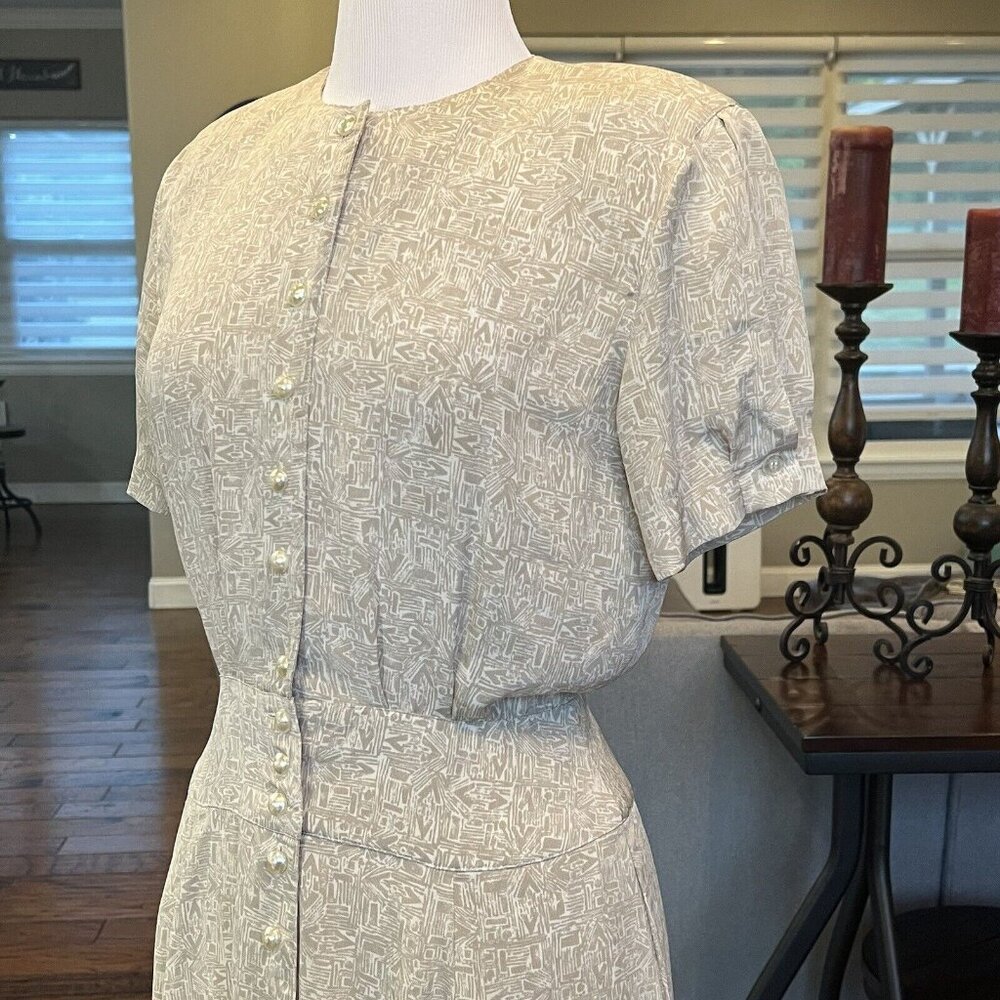 Liz Claiborne Dress 8 Petite VTG 90's Shoulder Pads Button Front Wide Waistband - Picture 8 of 16